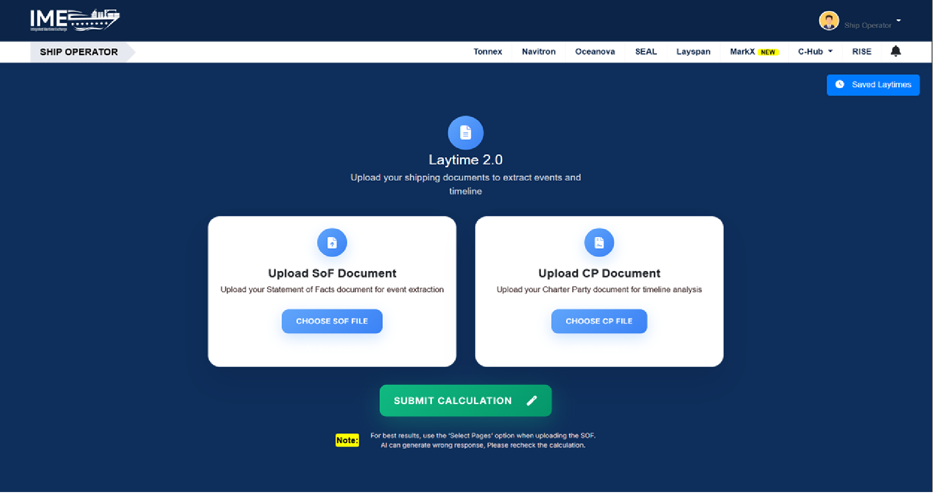 Layspan 2.0 — upload Statement of Facts and Charter Party documents for laytime calculation